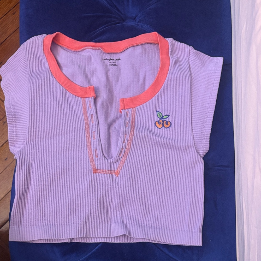 Purple and Pink  Shirt with Cherry Embroidery